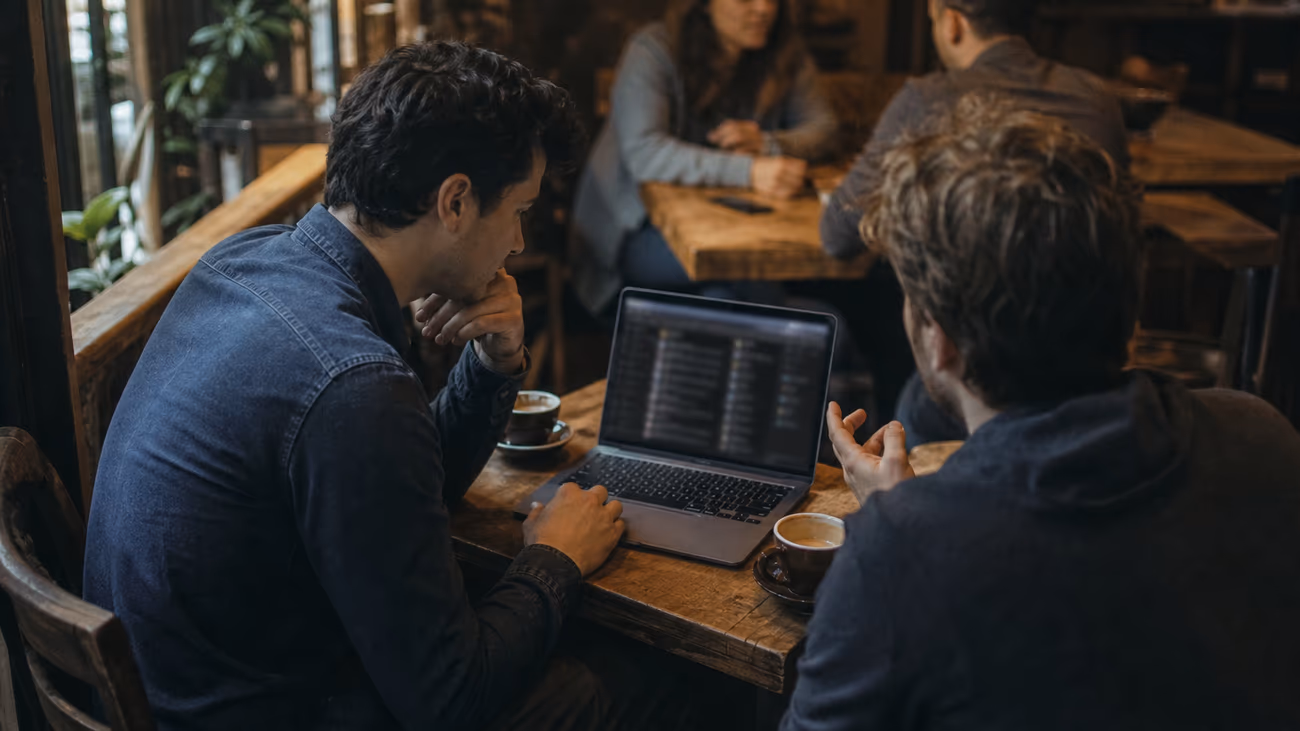 people discussing dark web resources at a café