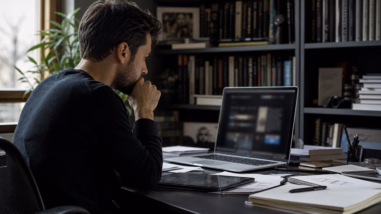 researcher analyzing dark web pages in an office